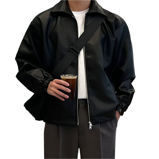 Black Faux Leather Bomber Jacket